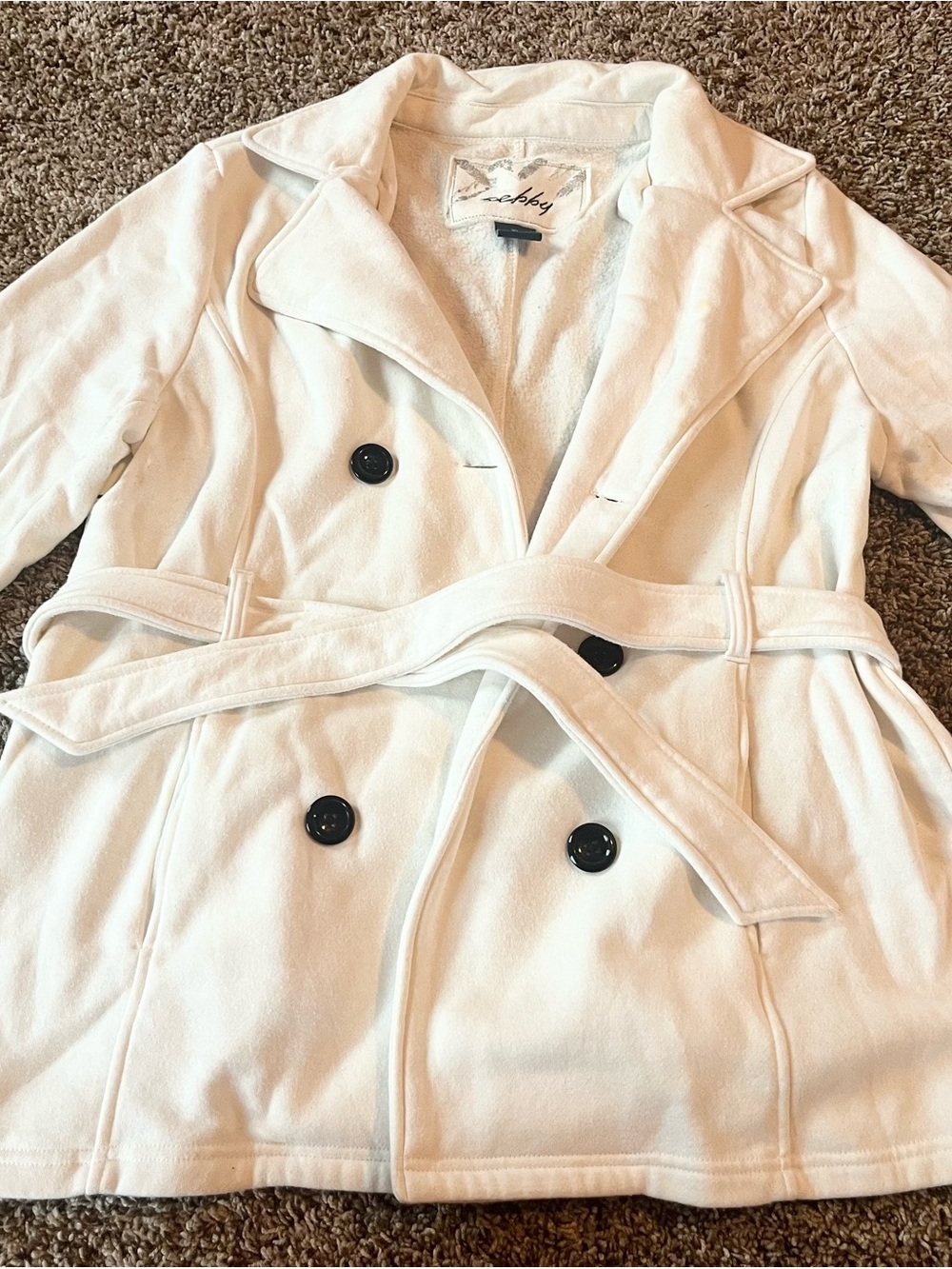 Sebby Cream Double-Breasted Peacoat with Self-Tie Belt